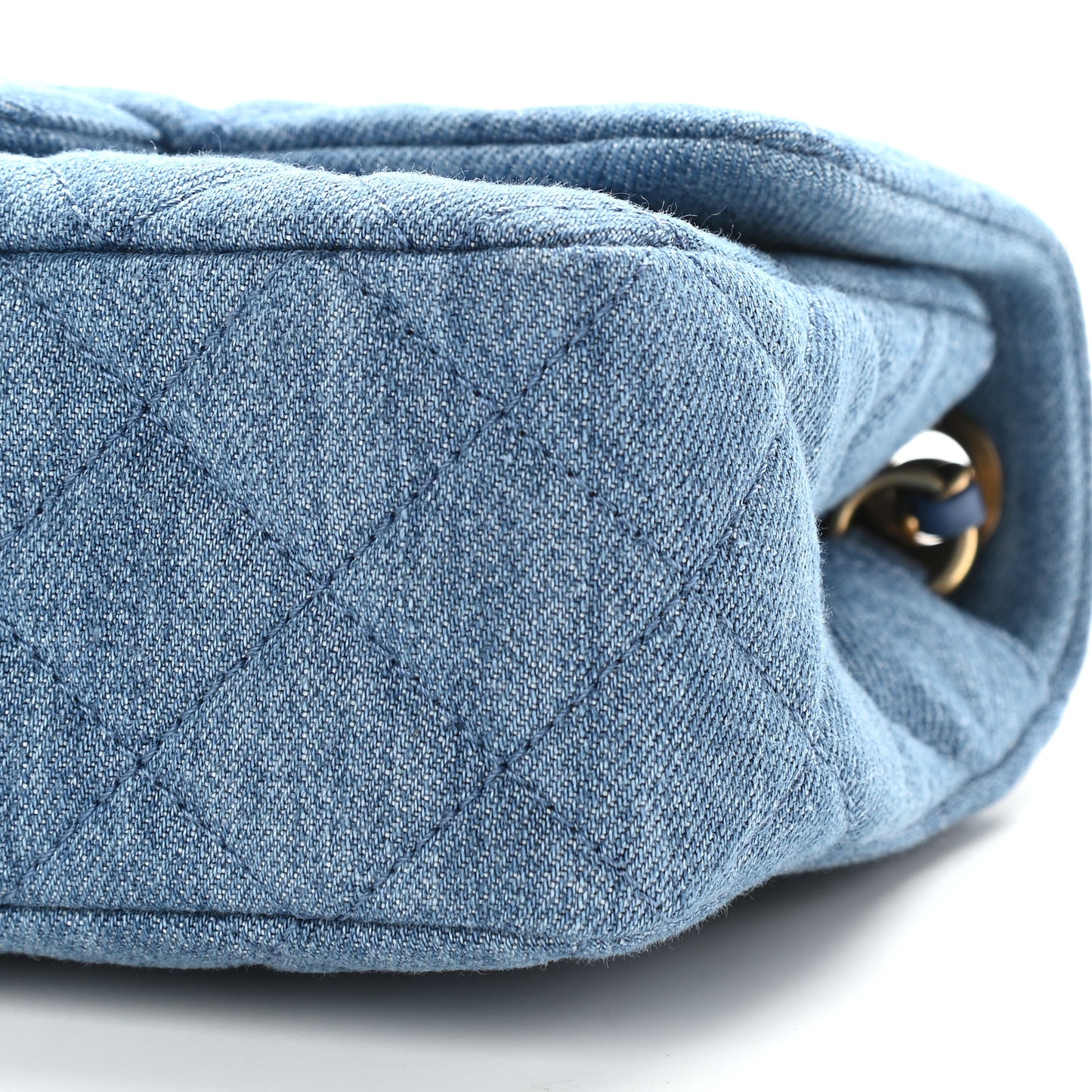 Denim Quilted Mini Pearl Crush Rectangular Flap Blue