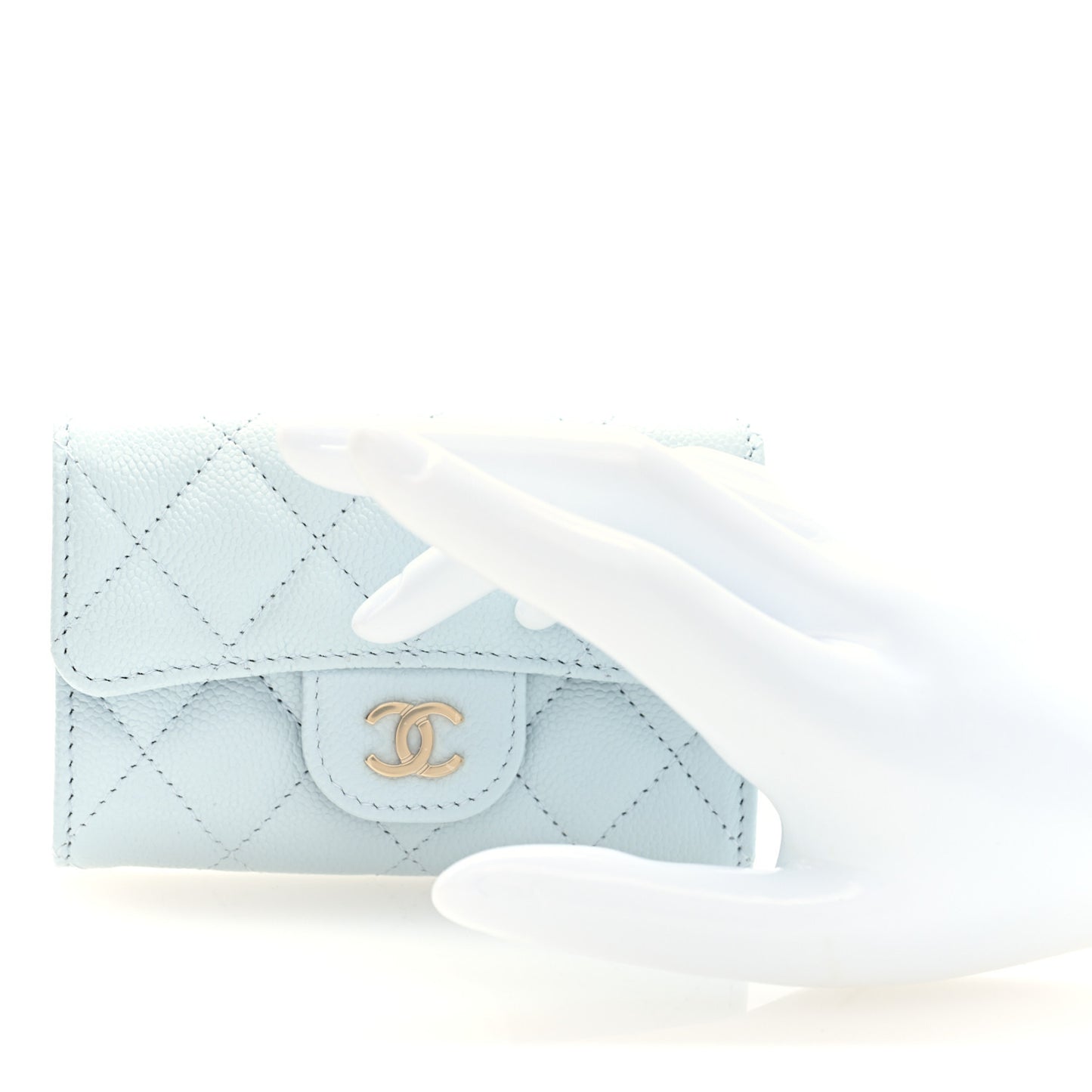 Caviar Quilted Flap Card Holder Wallet Light Blue