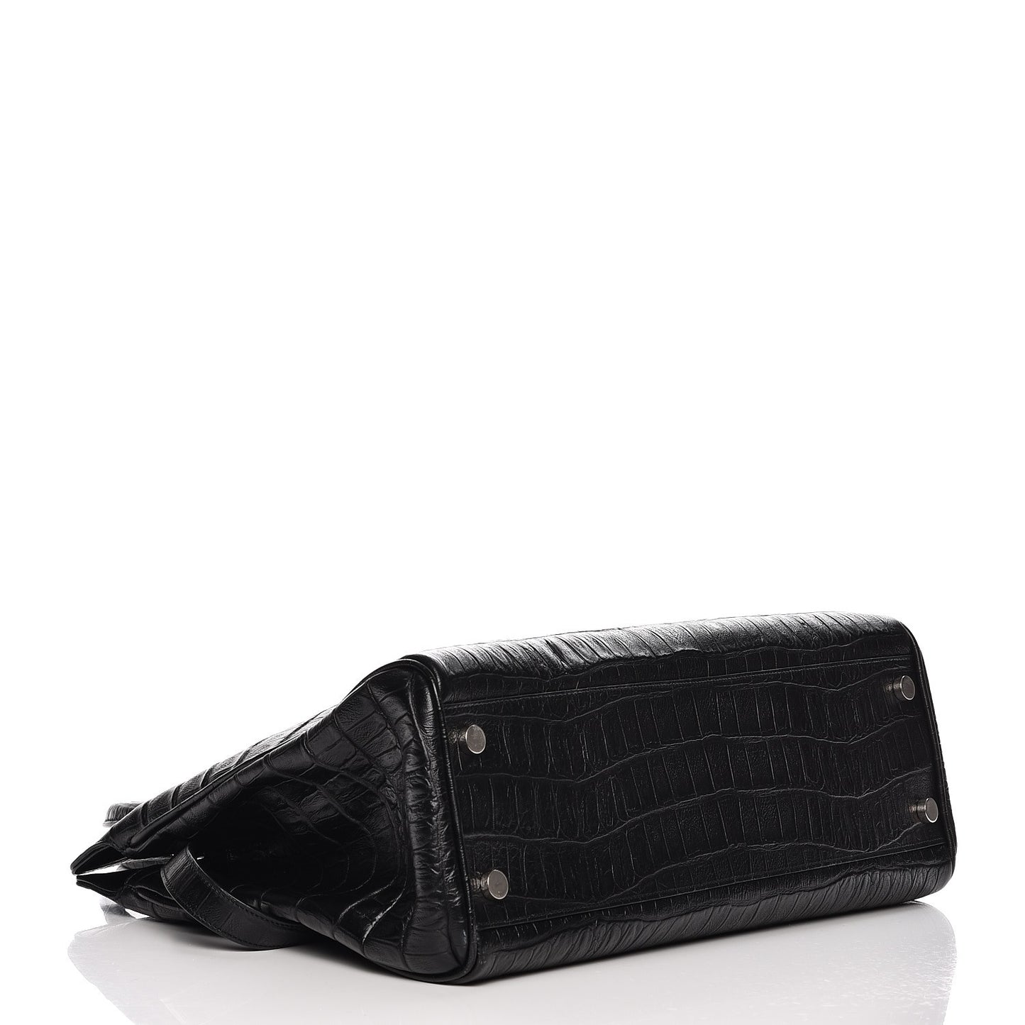 Calfskin Crocodile Embossed Medium Trois Class Tote Black