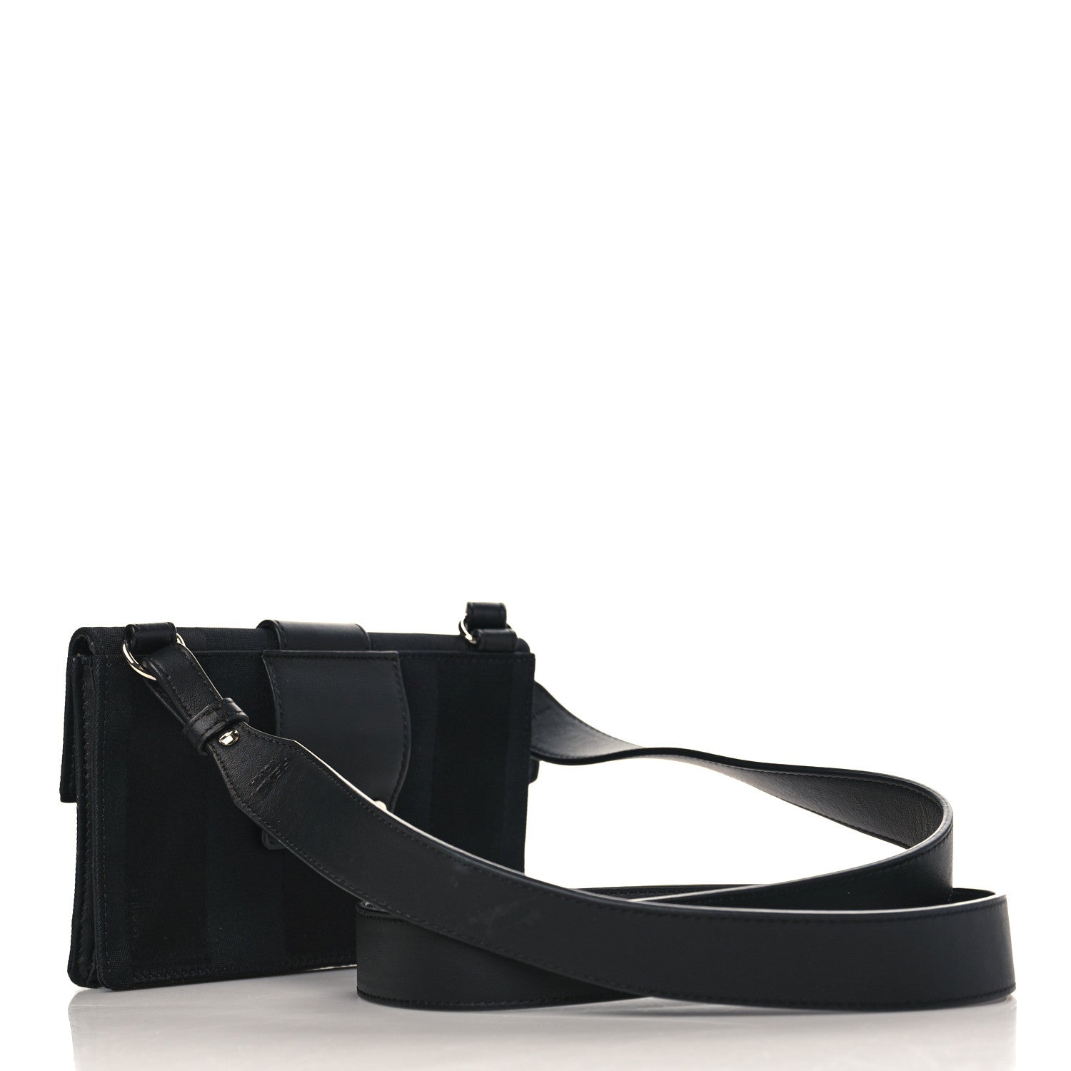Fendi Recycled Nylon Vitello Grace Light Pequin Baguette Belt Pouch Black 3 of 9