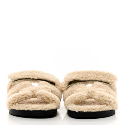 Hermes Woolskin Womens Chypre Sandals 39 Ecru 2 of 10