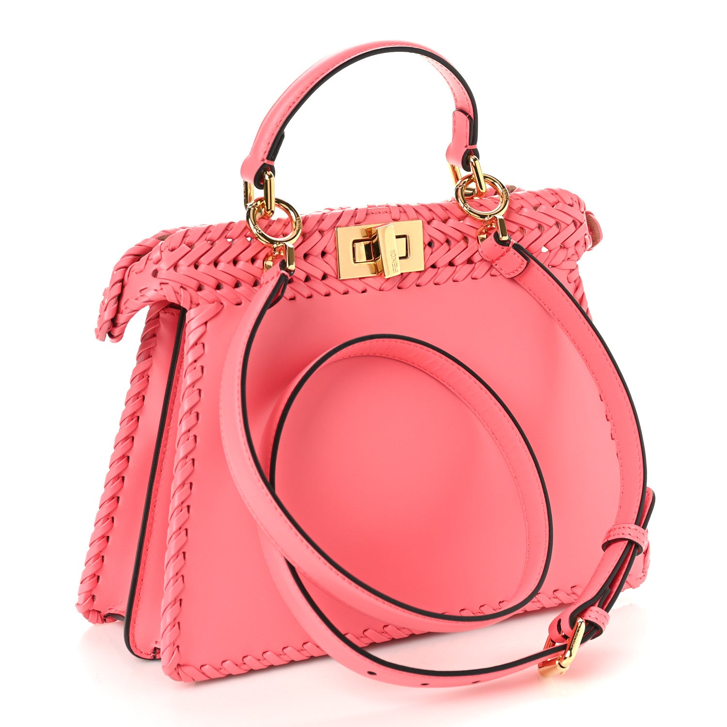 Fendi Vitello King Shiny Nappa Intreccio Small Peekaboo I SEE U Satchel Pink Dalia 3 of 9