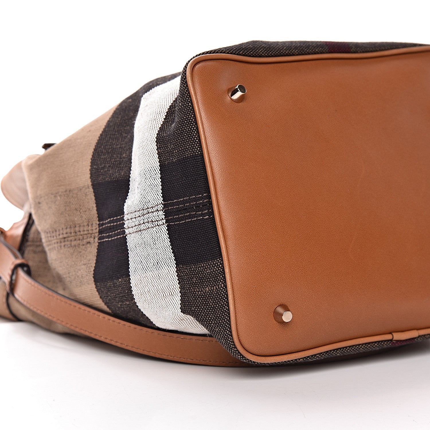 Burberry Grainy Calfskin Canvas Mega Check Medium Ashby Tassel Hobo Saddle Brown 10 of 12
