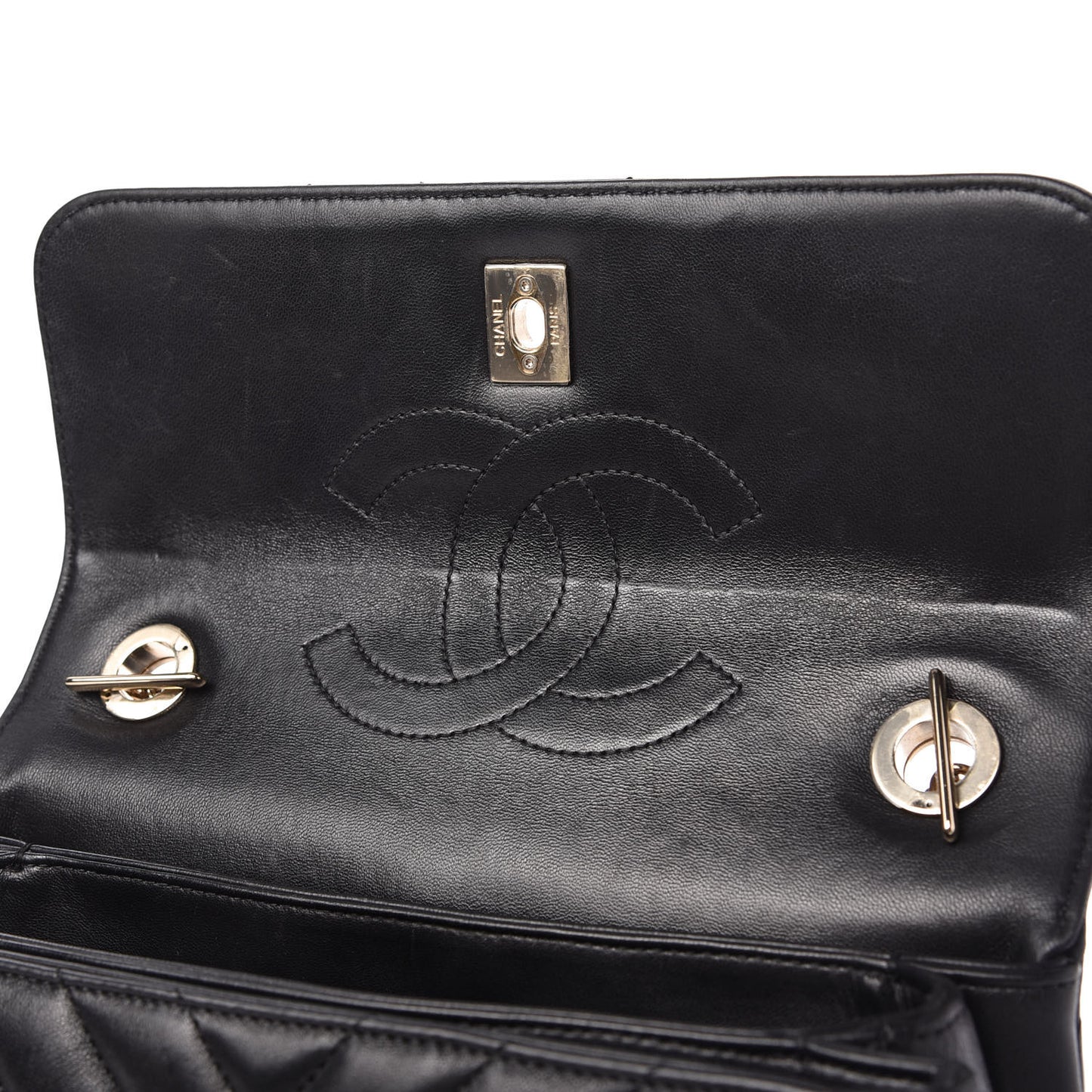 Lambskin Chevron Quilted Small Trendy CC Dual Handle Flap Bag Black