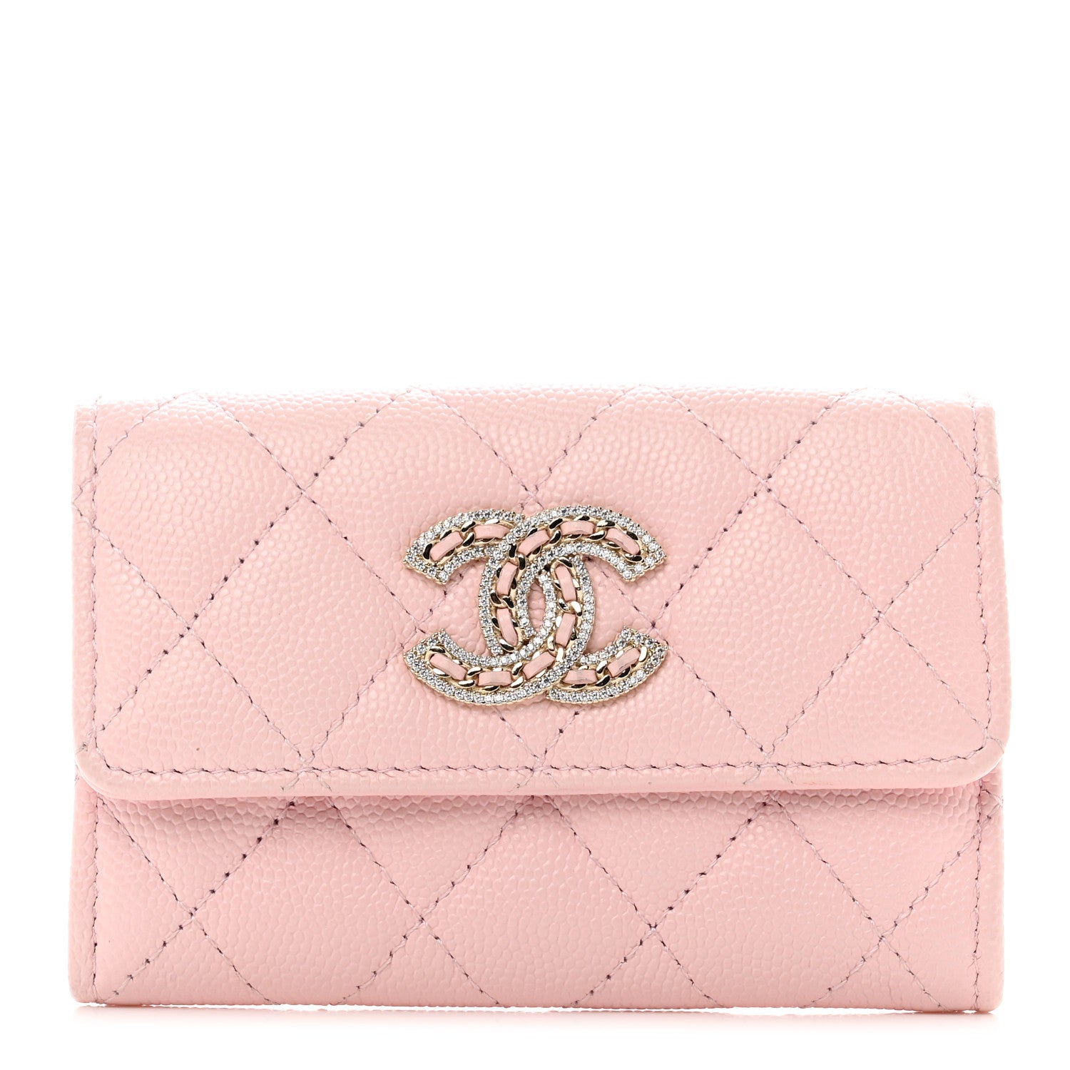 Chanel Caviar Quilted Crystal CC Flap Card Holder Pink 1 of 10