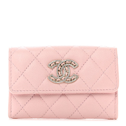 Chanel Caviar Quilted Crystal CC Flap Card Holder Pink 1 of 10