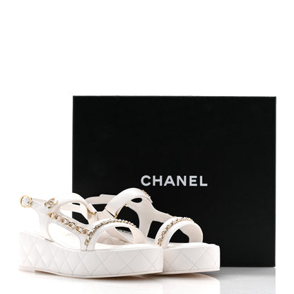 Chanel Lambskin Quilted Chain CC Platform Sandals 37.5 White 11 of 11