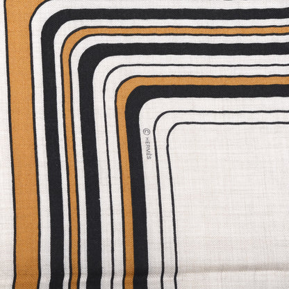 Hermes Cashmere Silk Pegase Paysage Shawl 140 Naturel Caramel Black 4 of 6