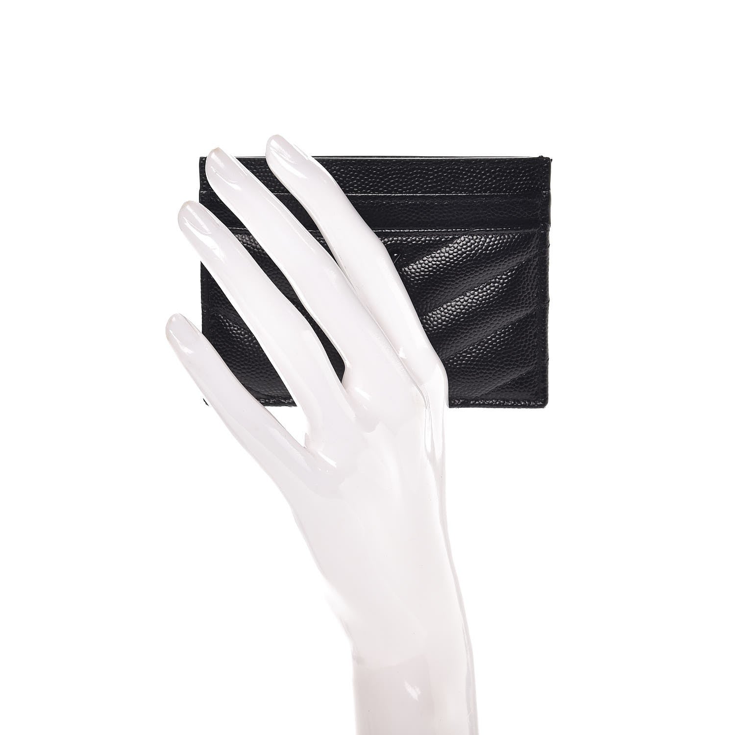 Saint Laurent Grain De Poudre Matelasse Chevron Monogram Credit Card Case Black 2 of 8