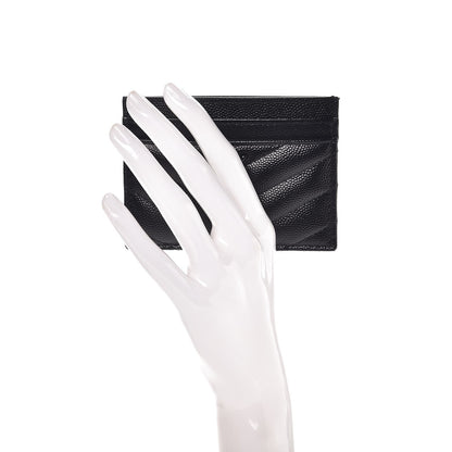 Saint Laurent Grain De Poudre Matelasse Chevron Monogram Credit Card Case Black 2 of 8