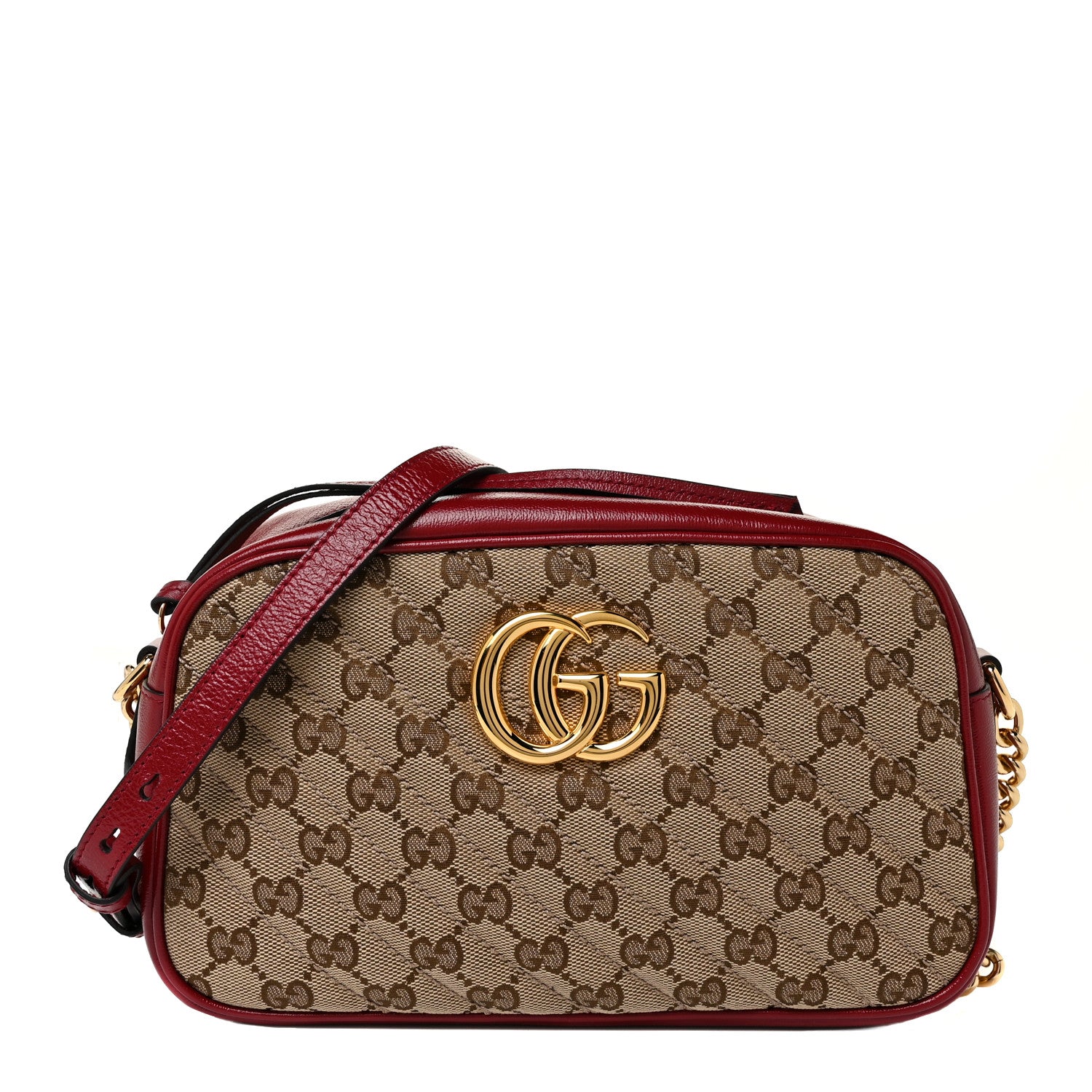 Gucci Monogram Azalea Calfskin Matelasse Diagonal Small GG Marmont Chain Shoulder Bag Beige Ebony New Cherry Red 1 of 9