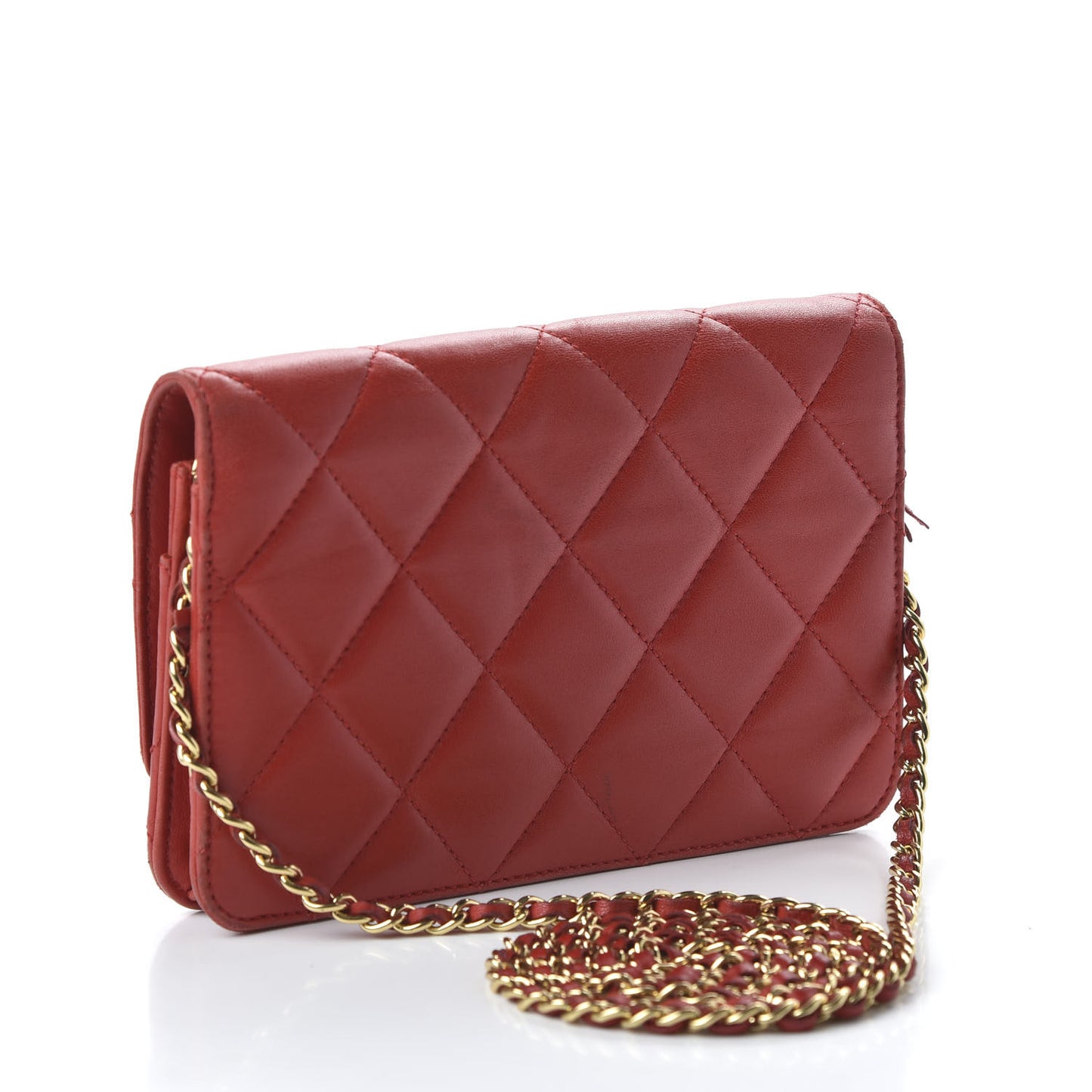 Lambskin Quilted Golden Class Wallet on Chain WOC Red