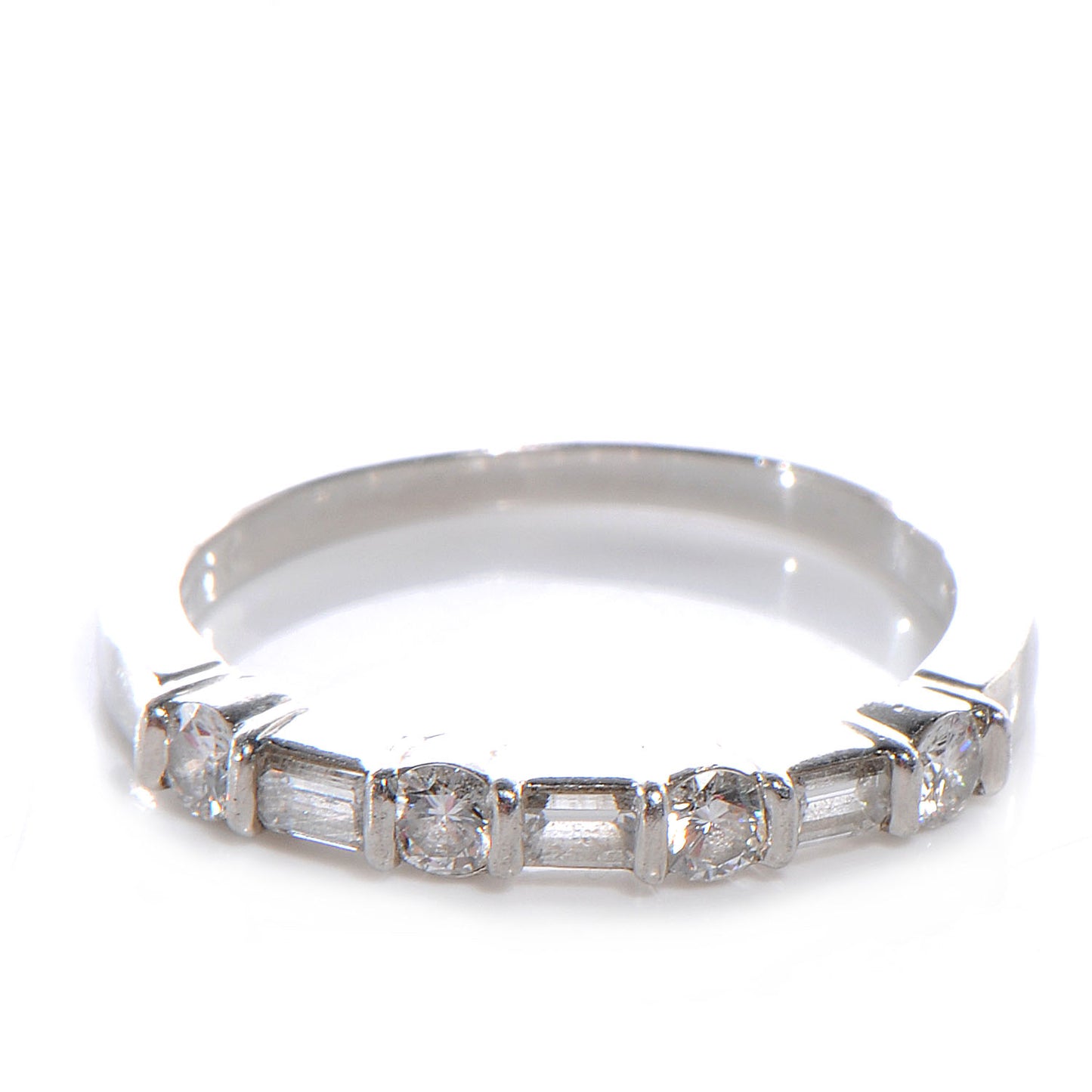 Platinum Diamond Round and Baguette Band Ring 5
