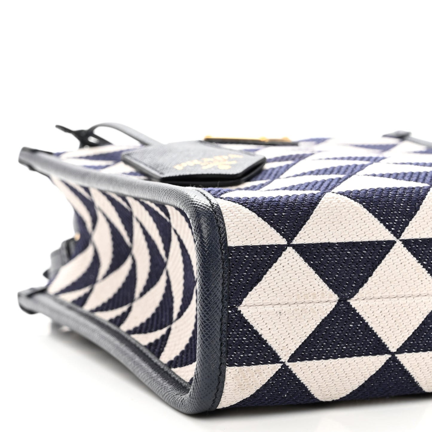 Jacquard Saffiano Triangolo Symbole Embroidered Micro Tote Baltico Talco
