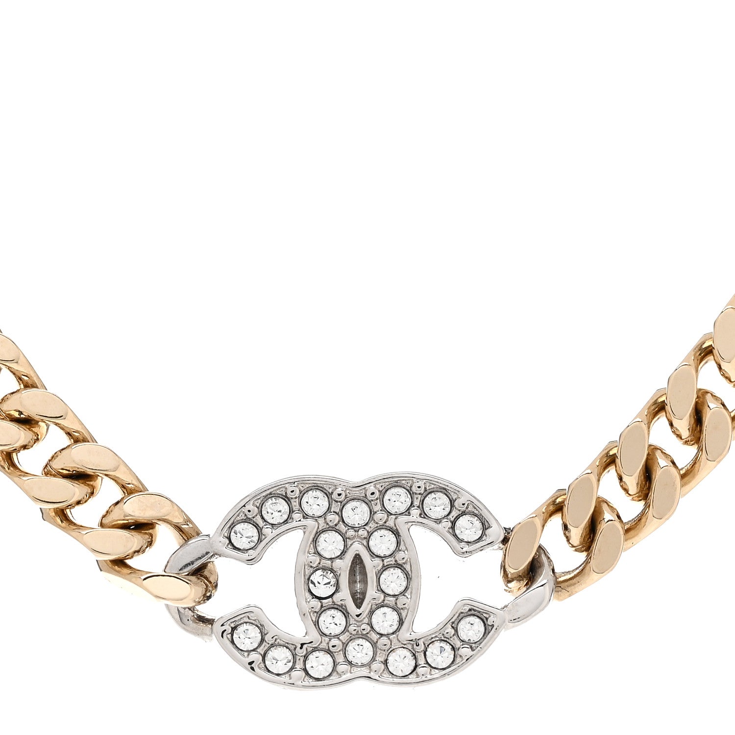Chanel Crystal Chain CC Link Choker Gold Silver 4 of 6