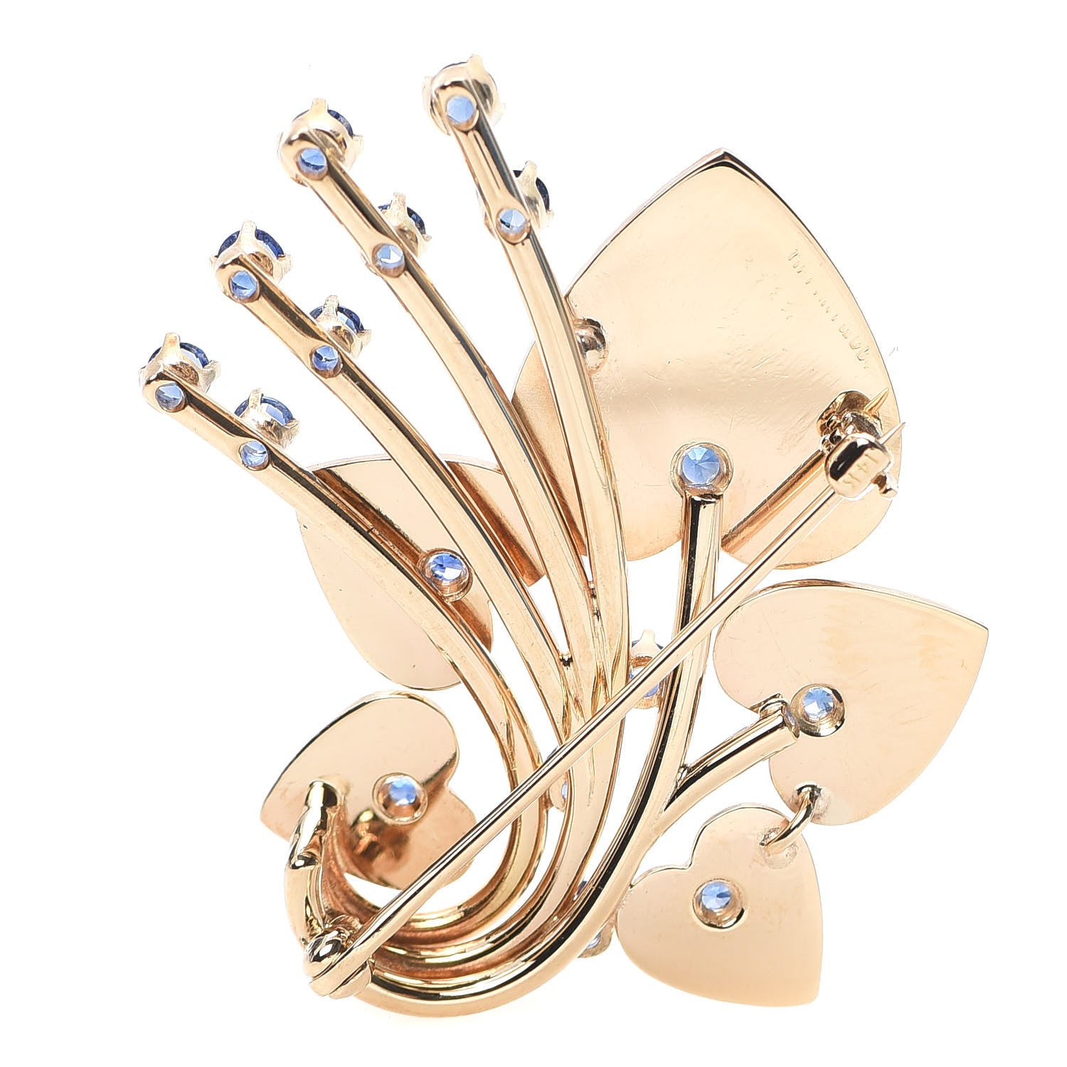 Tiffany 14K Yellow Gold Diamond Blue Sapphire Swirl Pin Brooch 4 of 4