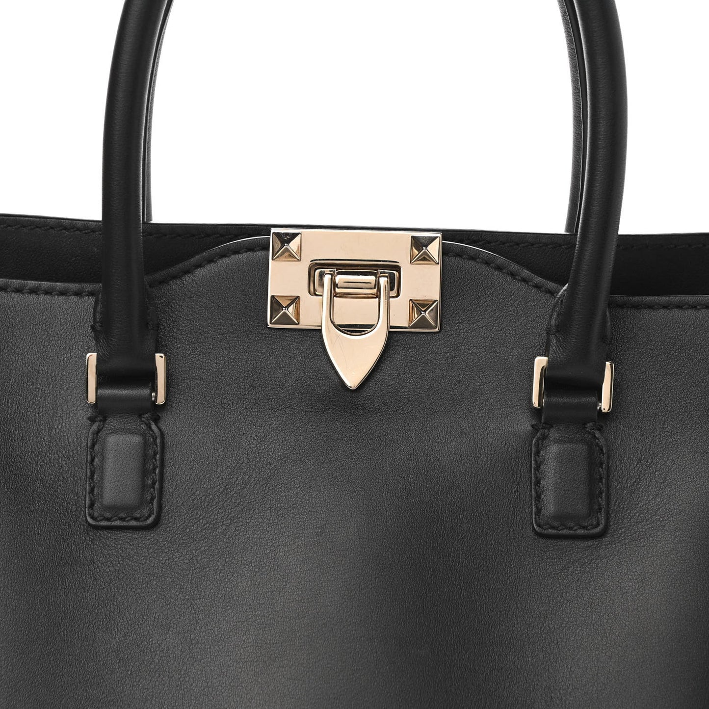 Vitello Small Rockstud Double Handle Tote Black
