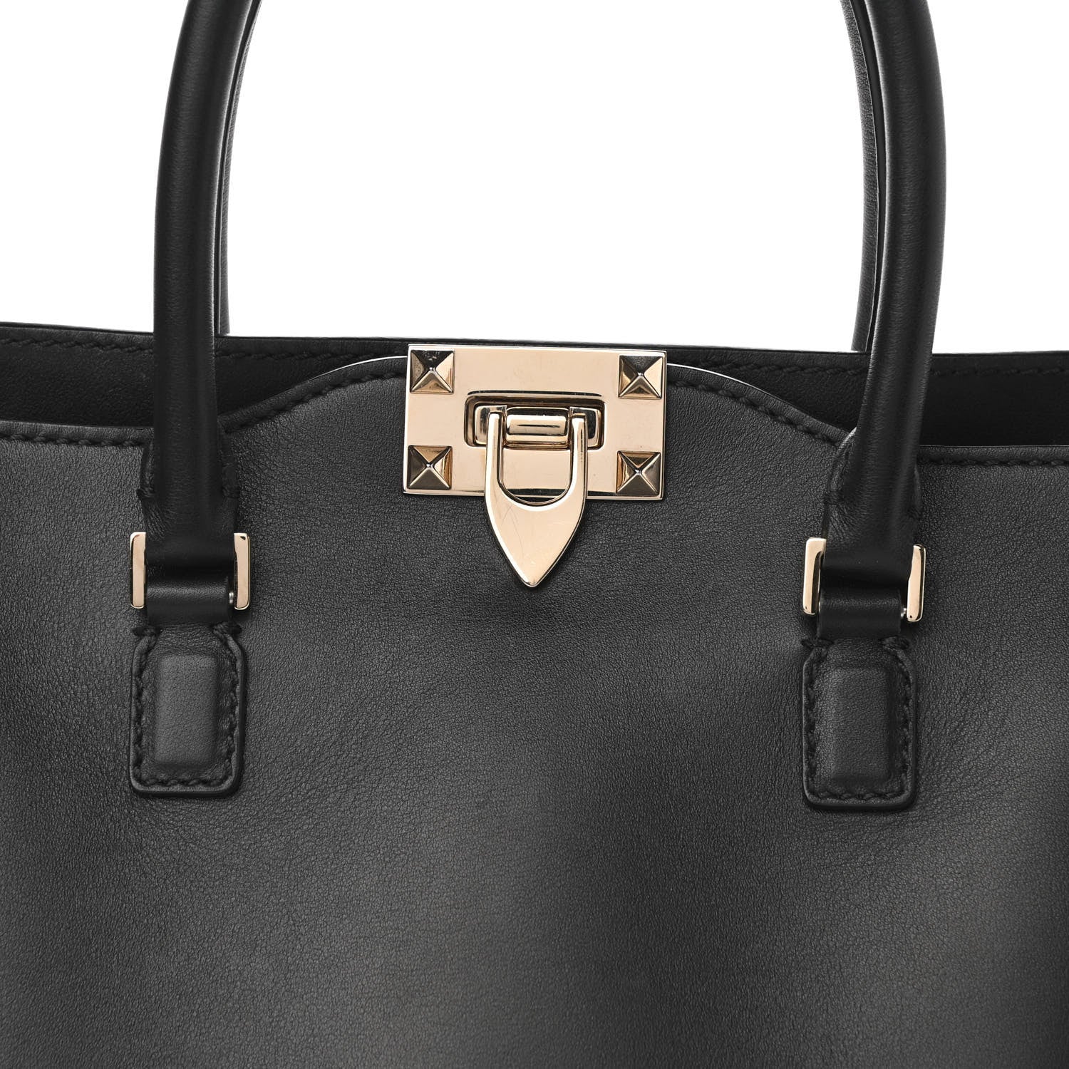 Valentino Garavani Vitello Small Rockstud Double Handle Tote Black 7 of 11