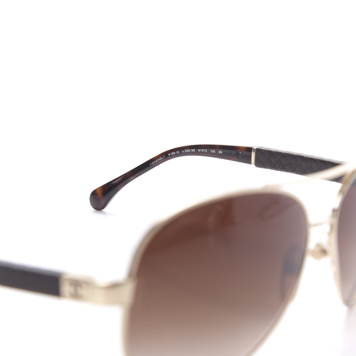 Lambskin Quilted CC Aviator Sunglasses 4195-Q Brown Gold
