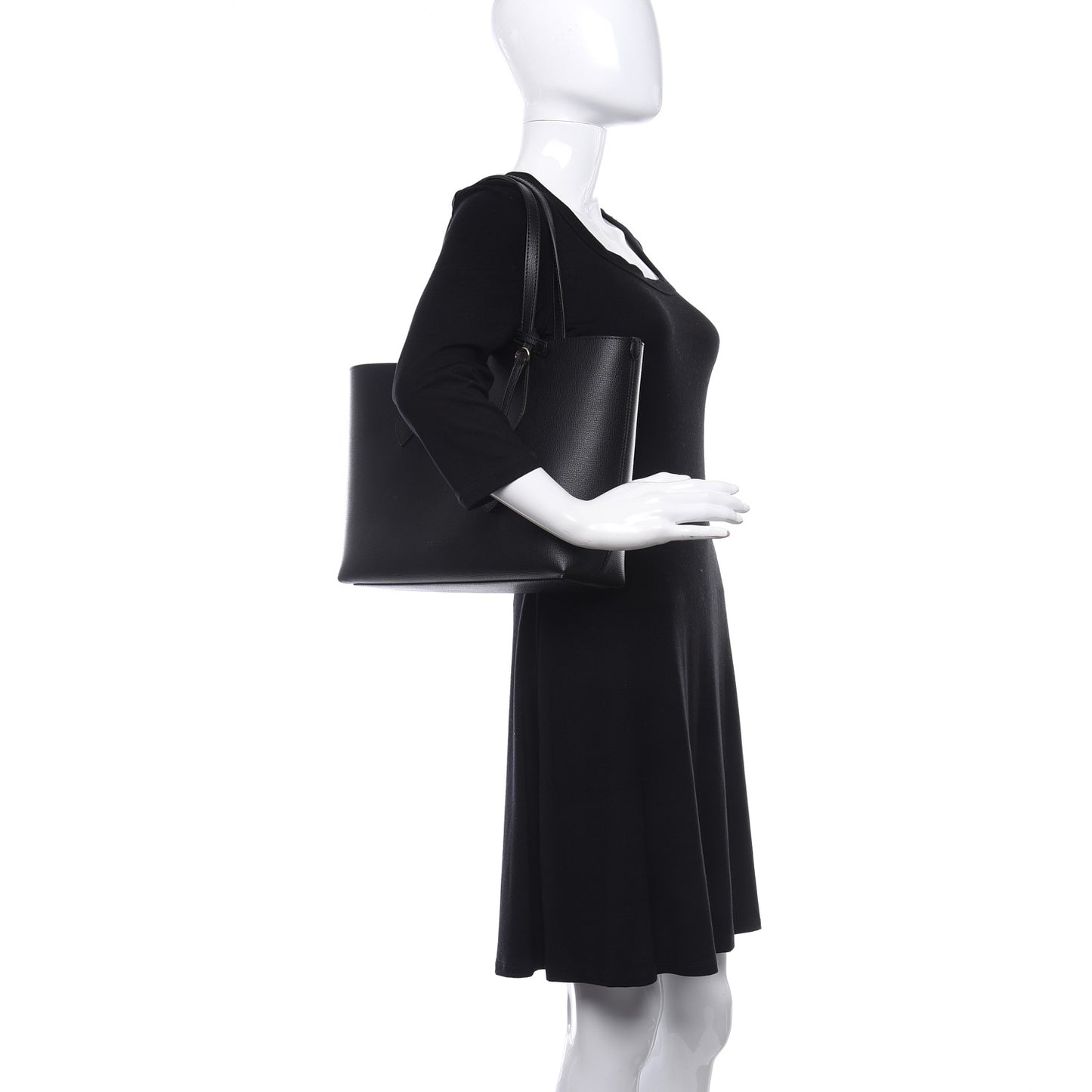 Grainy Calfskin Haymarket Check Small Reversible Tote Black