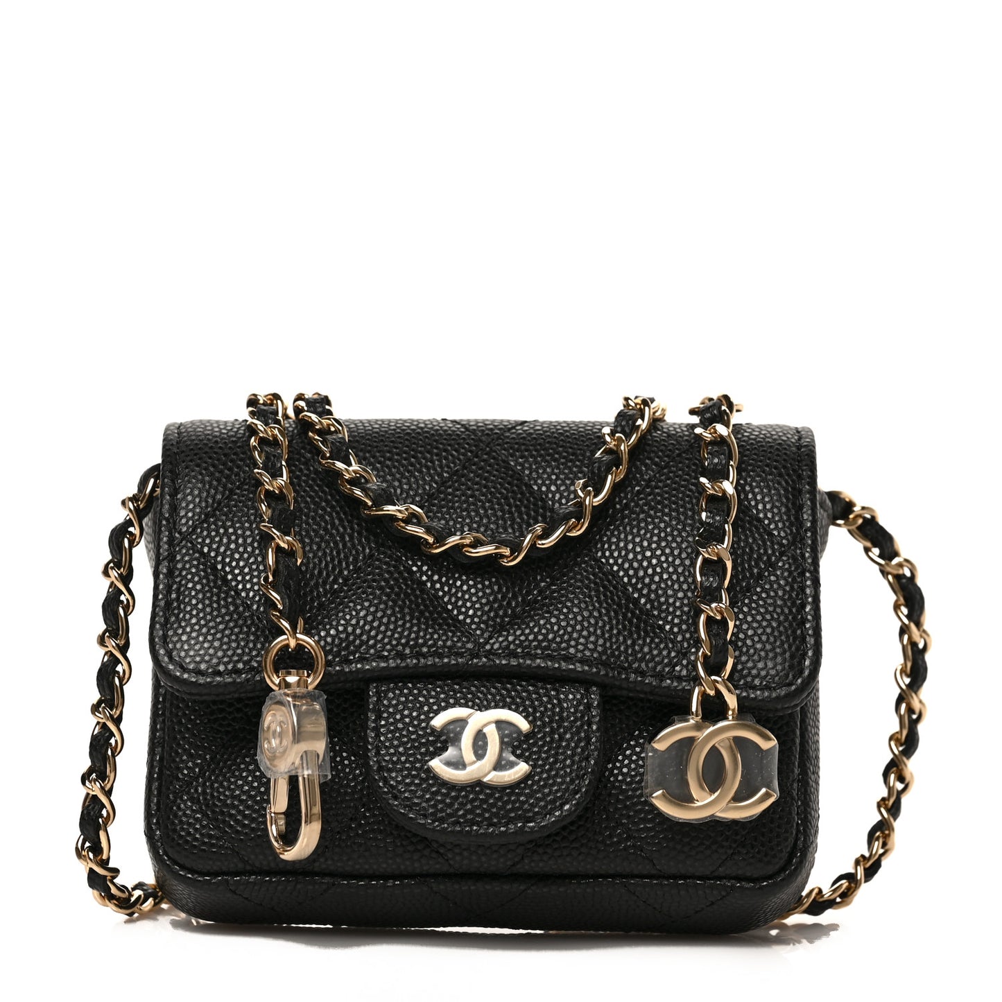 Caviar Quilted Mini Chain Belt Bag Black
