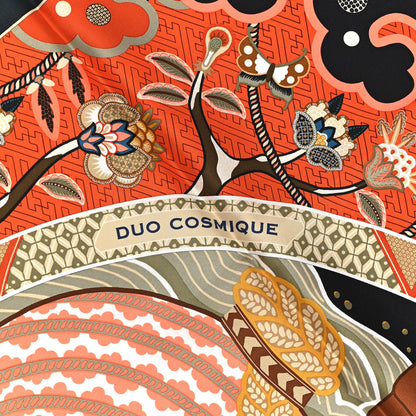 Hermes Silk Twill Duo Cosmique Scarf 90 Vert Black Corail 3 of 6