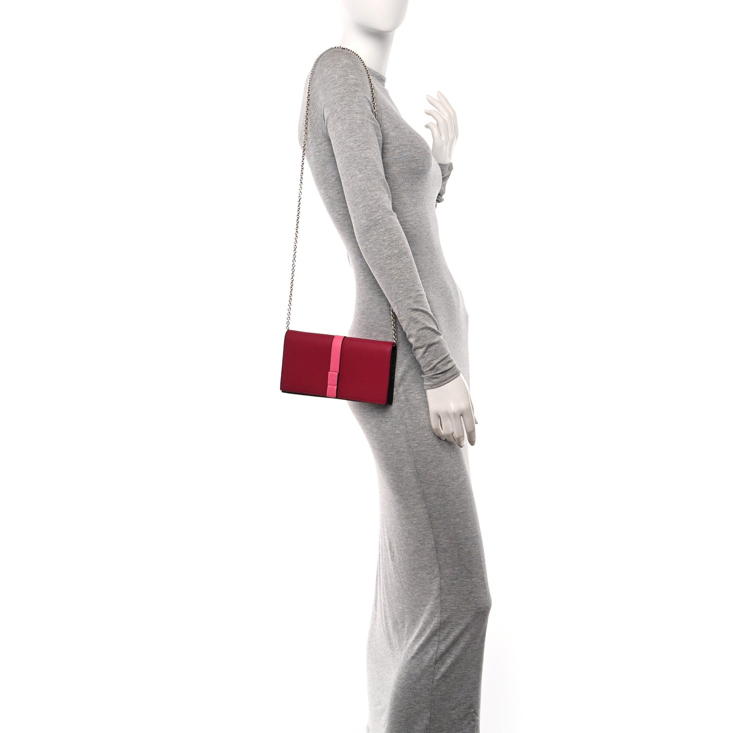 Grained Calfskin Anagram Wallet on Chain Raspberry Wild Rose