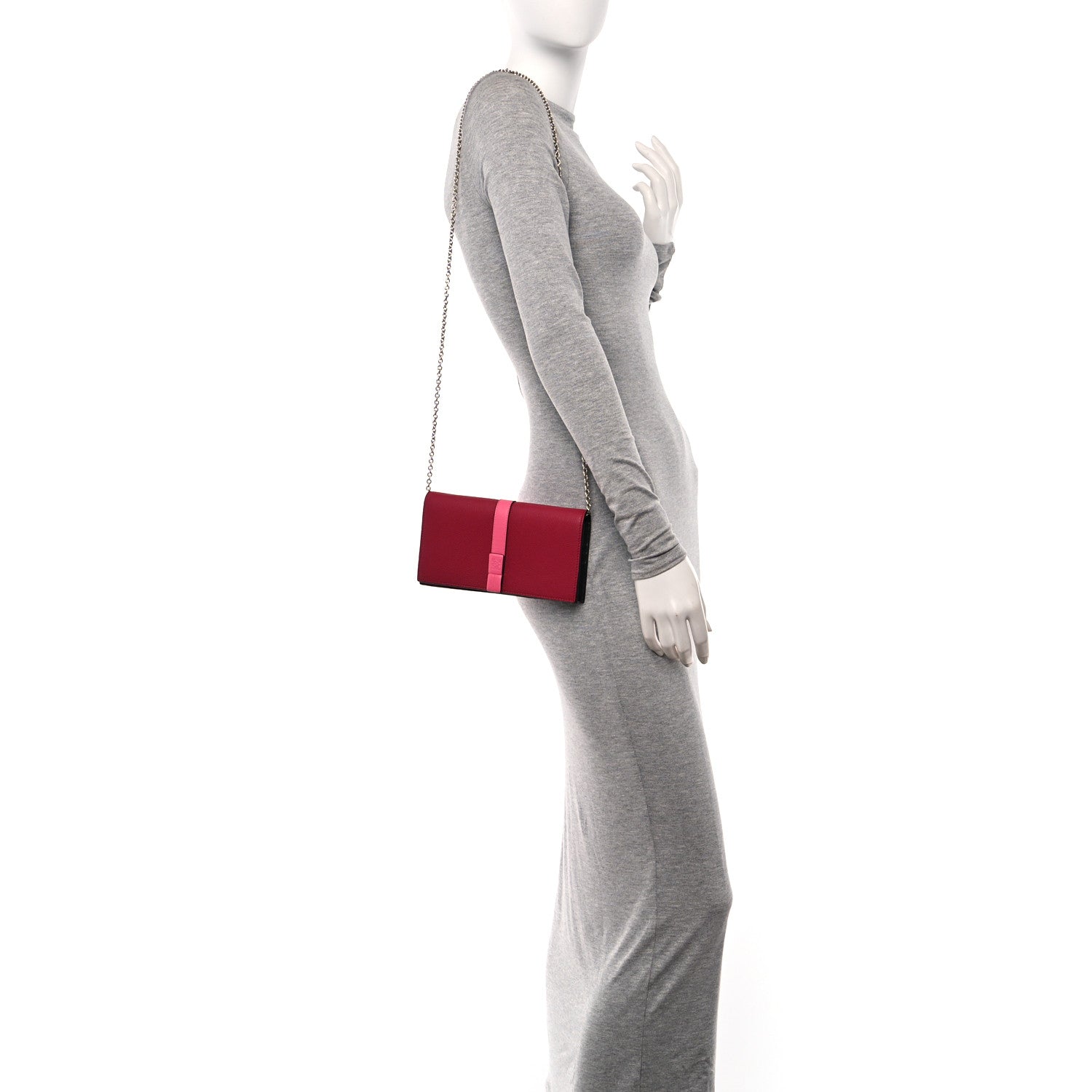 Loewe Grained Calfskin Anagram Wallet on Chain Raspberry Wild Rose 2 of 12