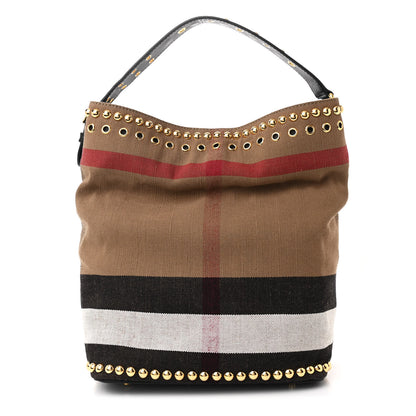 Burberry Canvas Mega Check Studded Medium Ashby Bucket Bag Black 1 of 10