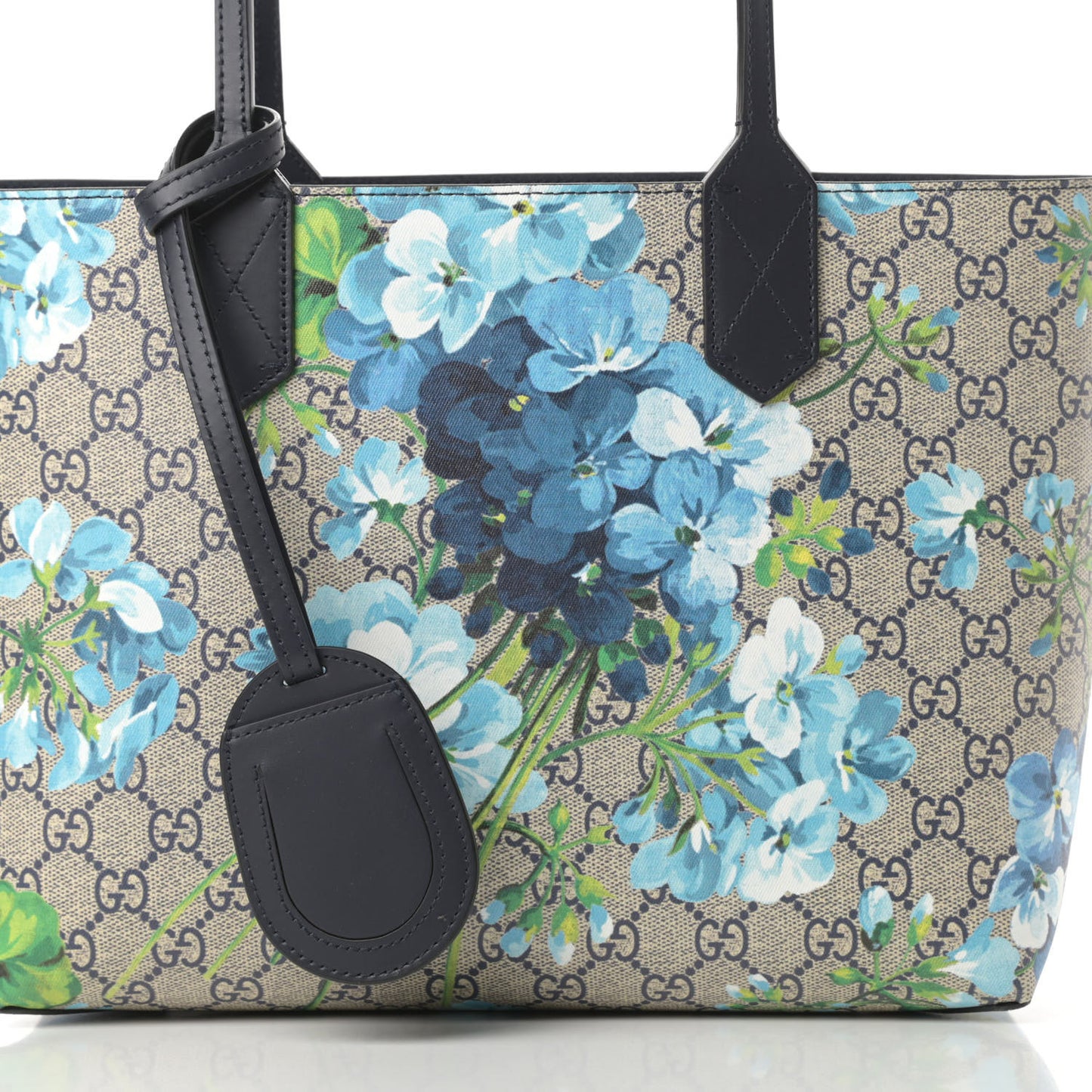 GG Supreme Monogram Blooms Small Reversible Tote Beige Blue Navy