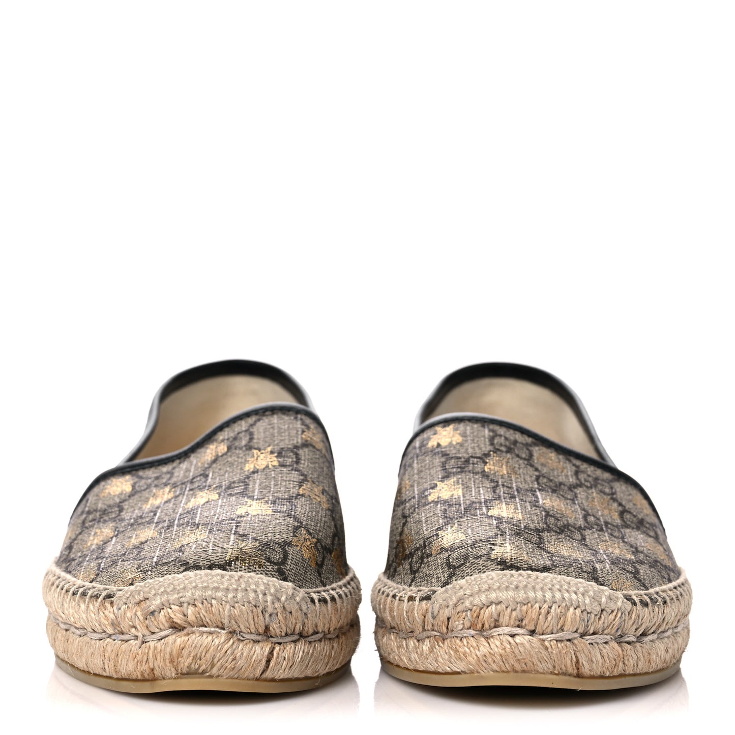 GG Supreme Monogram Bees Espadrille Flats 40 Beige Ebony Oro Black