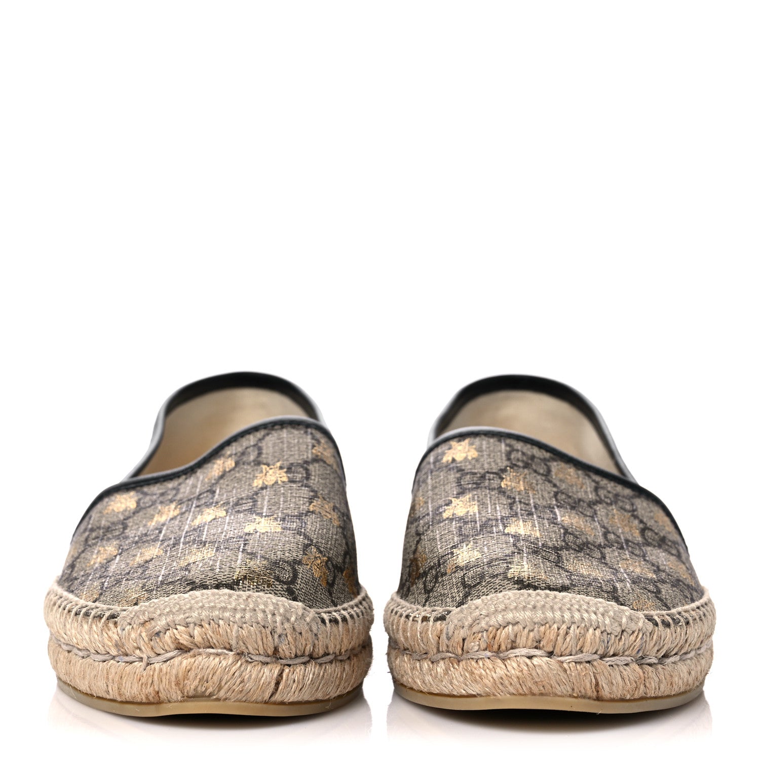 Gucci GG Supreme Monogram Bees Espadrille Flats 40 Beige Ebony Oro Black 2 of 10