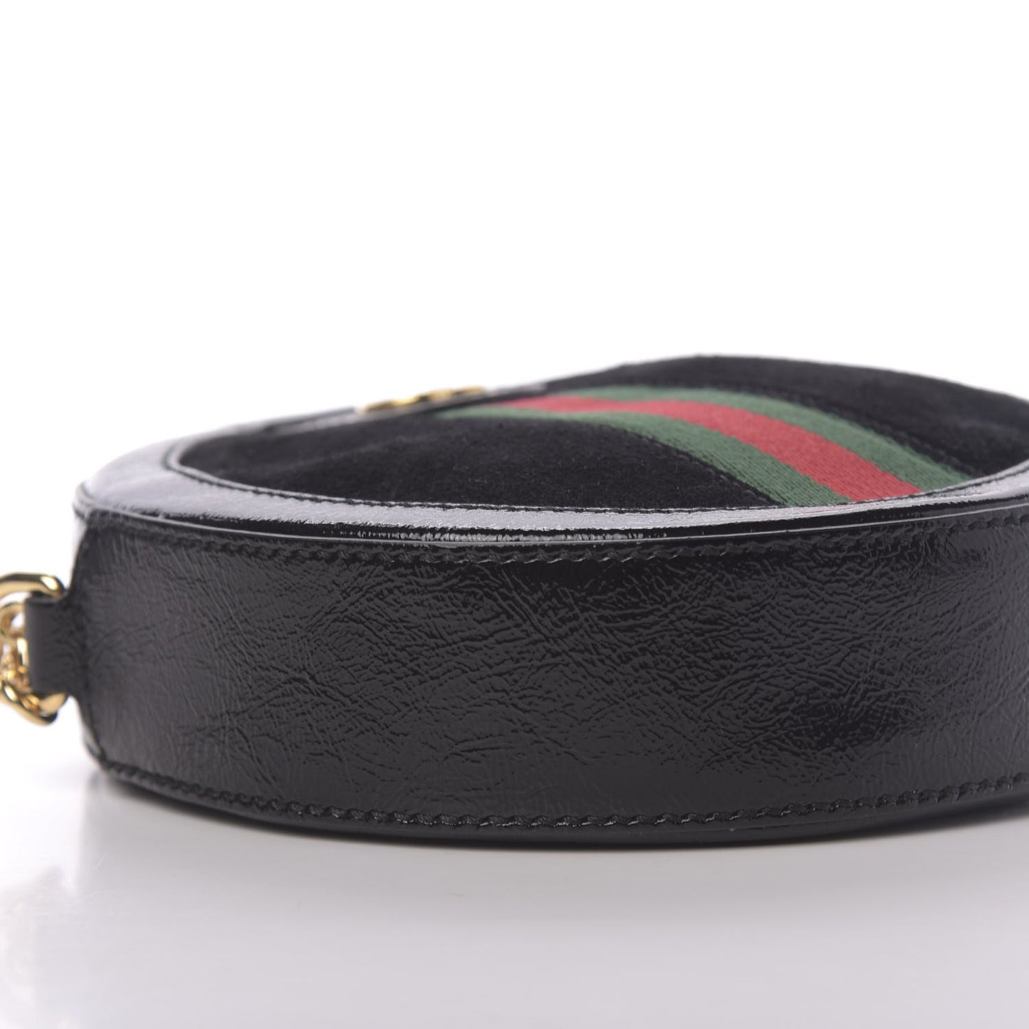 Suede Patent Web Mini Ophidia Round Shoulder Bag Black