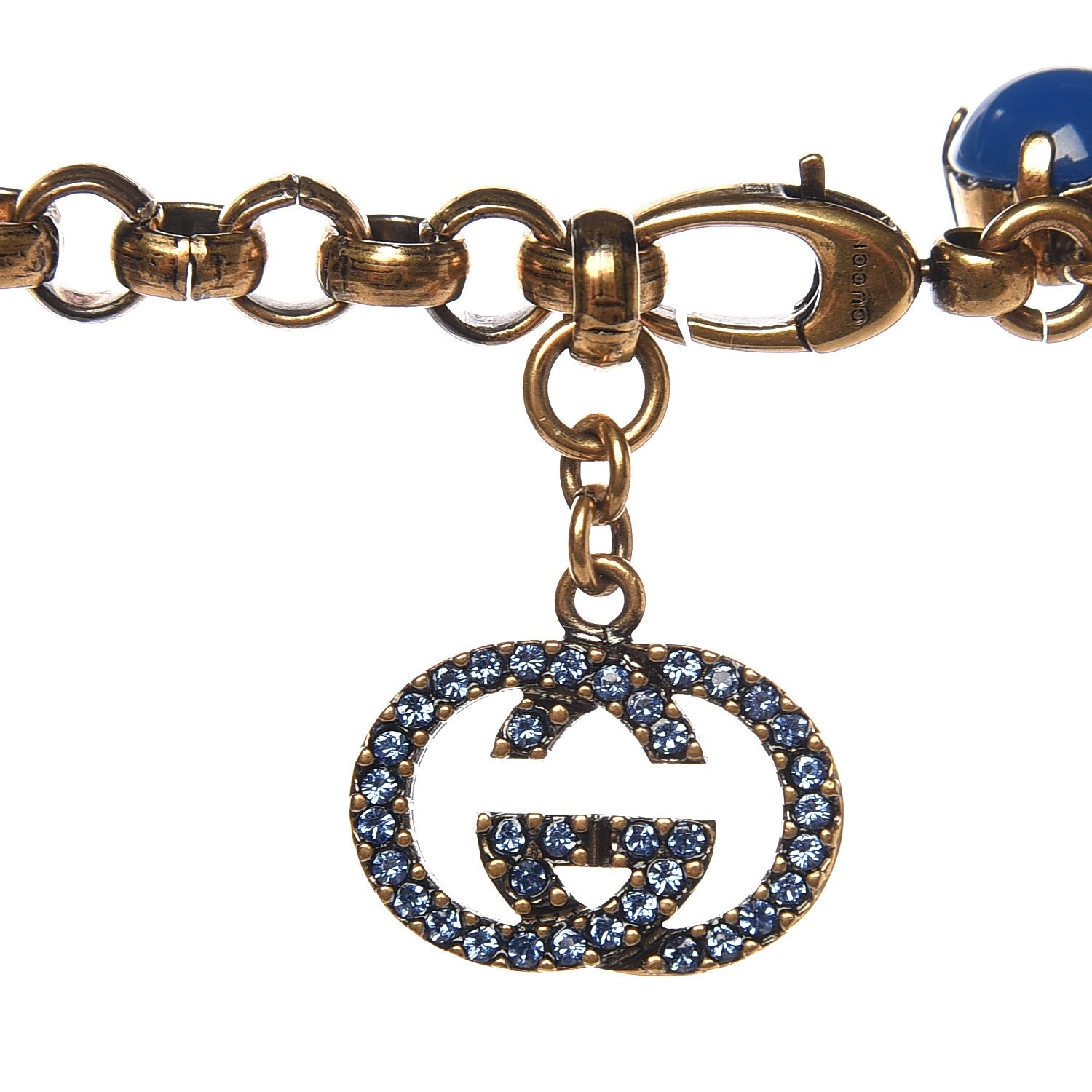 Gucci Crystal Resin Strass Flower Motif Necklace Blue 4 of 4