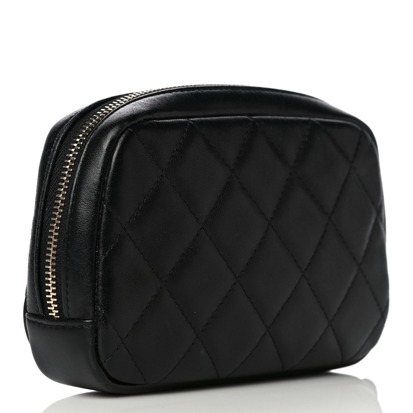 Lambskin Quilted Small Curvy Pouch Cosmetic Case Black