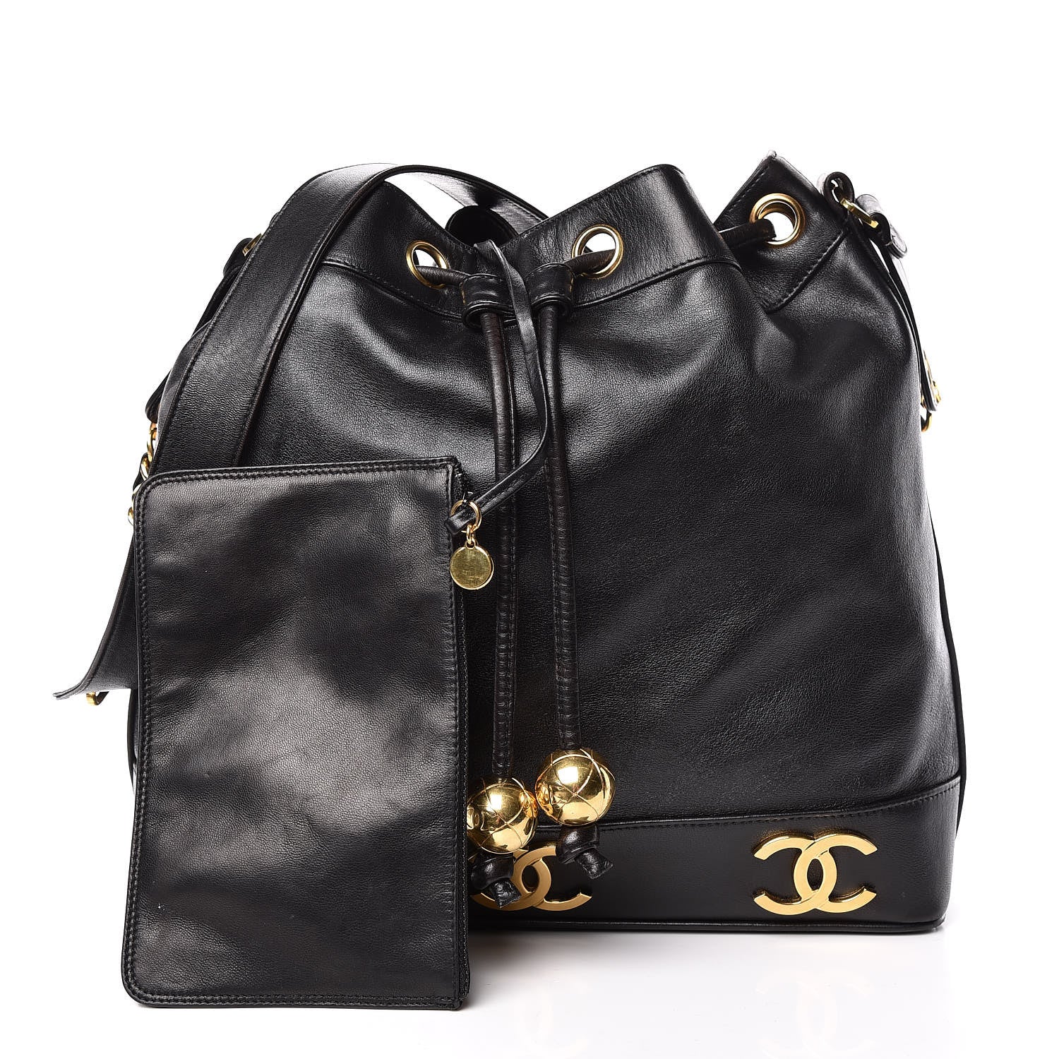Chanel Lambskin CC Drawstring Shoulder Bag Black 3 of 21