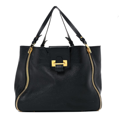 Tom Ford Grained Calfskin Sedgwick Medium Zipper Tote Black 1 of 20