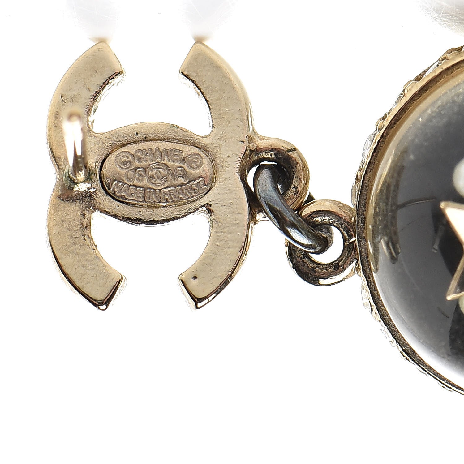 Chanel Resin Crystal CC Drop Earrings Gold Black 4 of 4