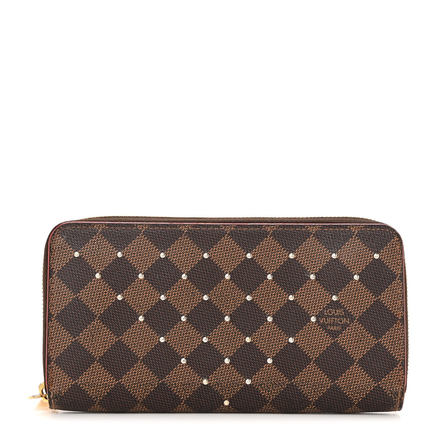 LOUIS VUITTON Damier Ebene Studded Zippy Wallet Cherry