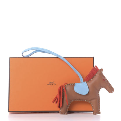 Hermes Milo Lambskin Grigri Rodeo Horse Bag Charm MM Gold Rouge Indien Celeste 7 of 7