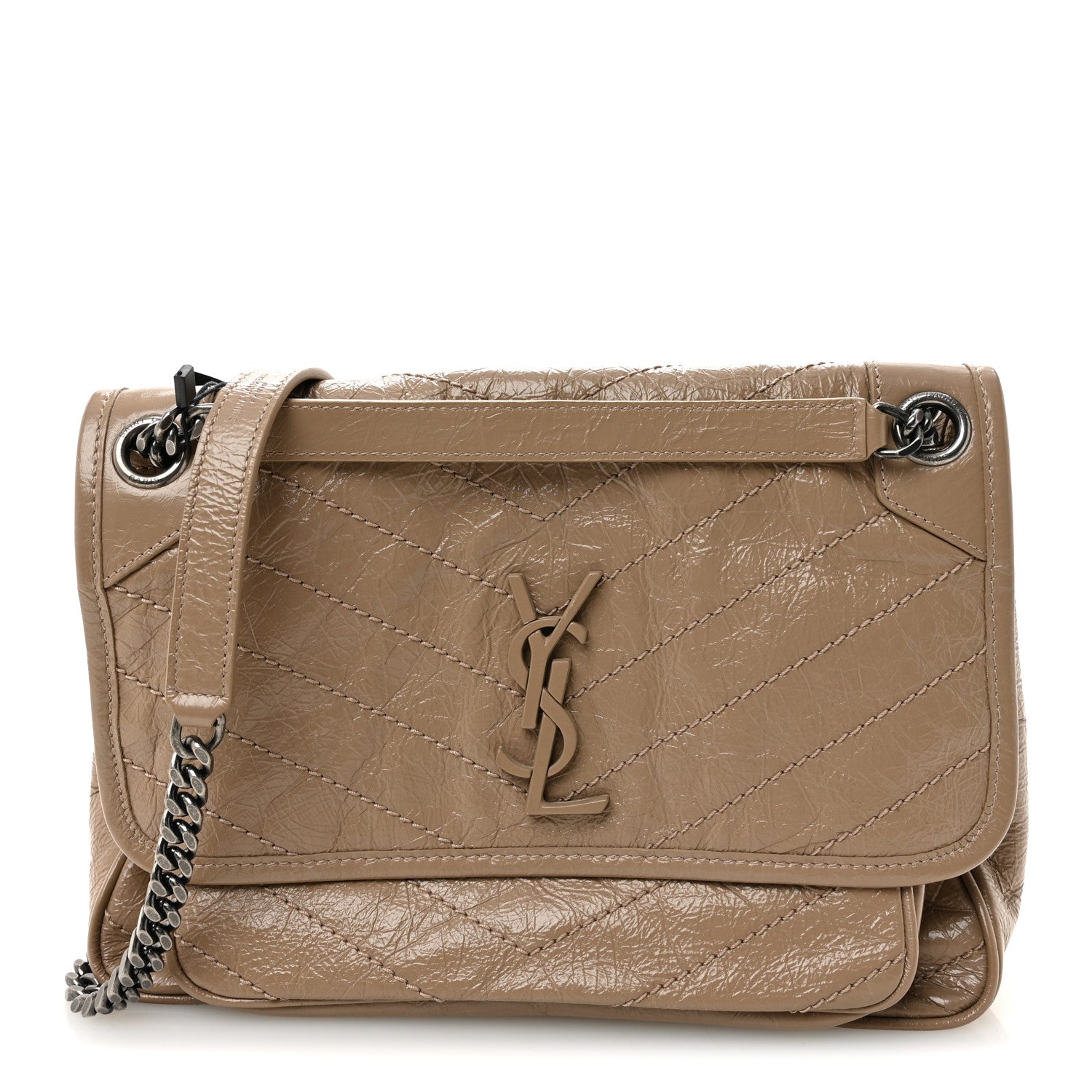 Saint Laurent Crinkled Calfskin Matelasse Monogram Medium Niki Chain Satchel Light Taupe 1 of 10