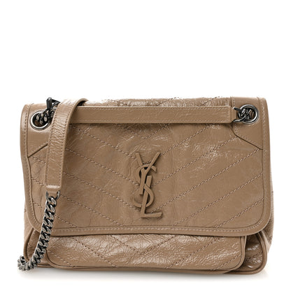 Saint Laurent Crinkled Calfskin Matelasse Monogram Medium Niki Chain Satchel Light Taupe 1 of 10