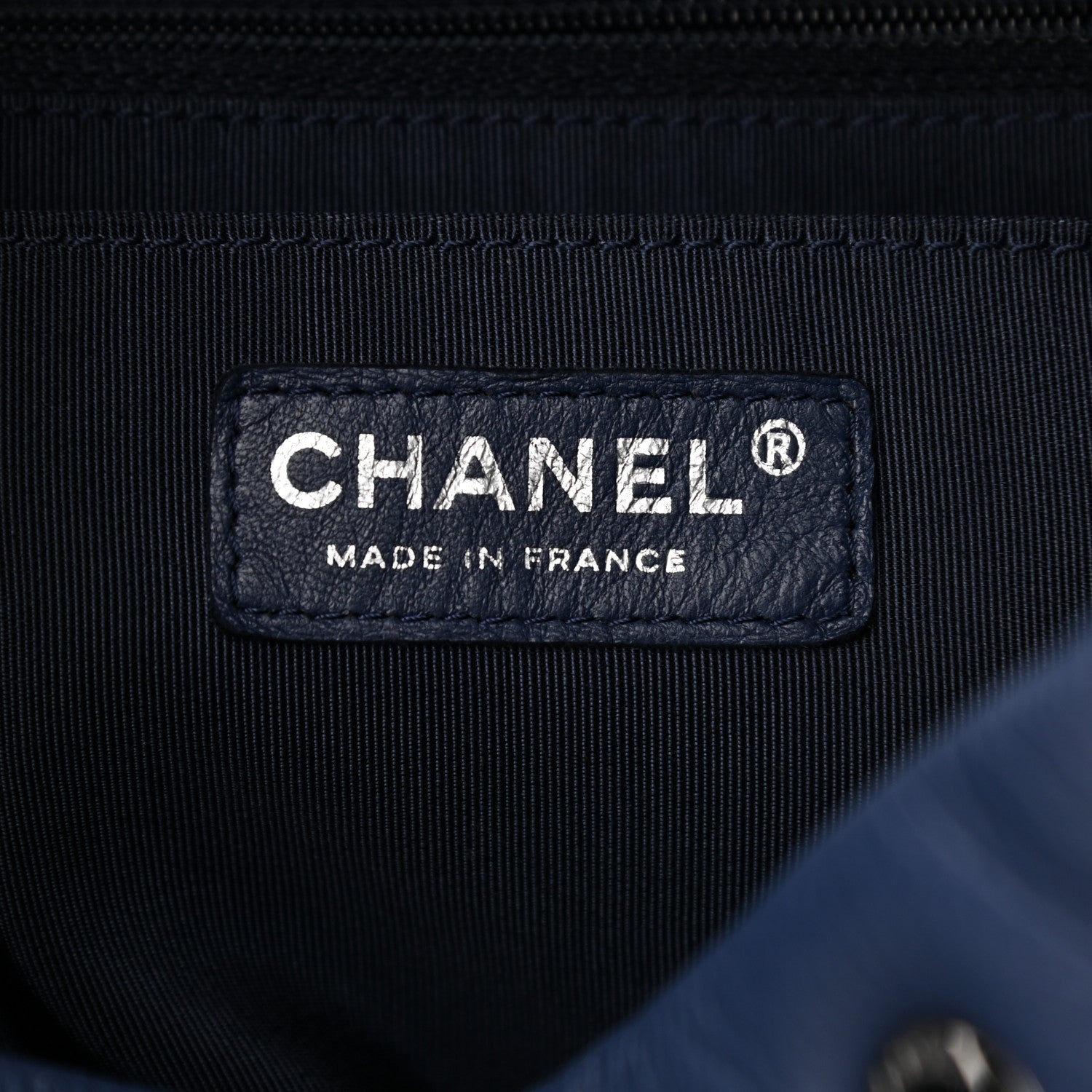 Chanel Deerskin Chevron Medium CC Chain Bucket Drawstring Bag Navy Blue 5 of 11