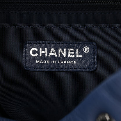Chanel Deerskin Chevron Medium CC Chain Bucket Drawstring Bag Navy Blue 5 of 11