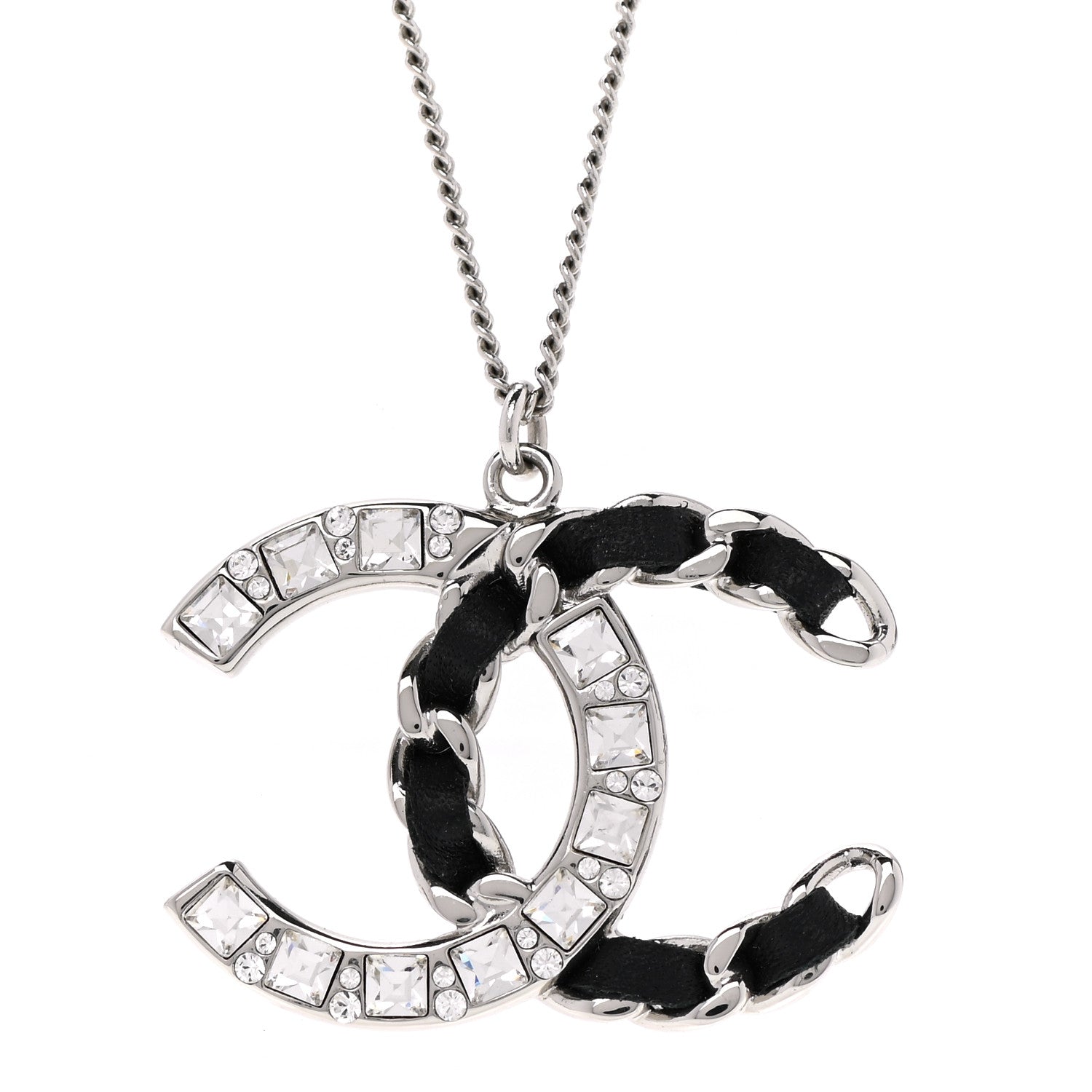 Chanel Lambskin Baguette Crystal CC Necklace Black Silver 4 of 7