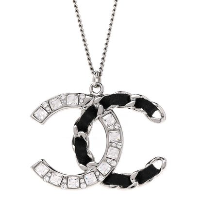 Chanel Lambskin Baguette Crystal CC Necklace Black Silver 4 of 7