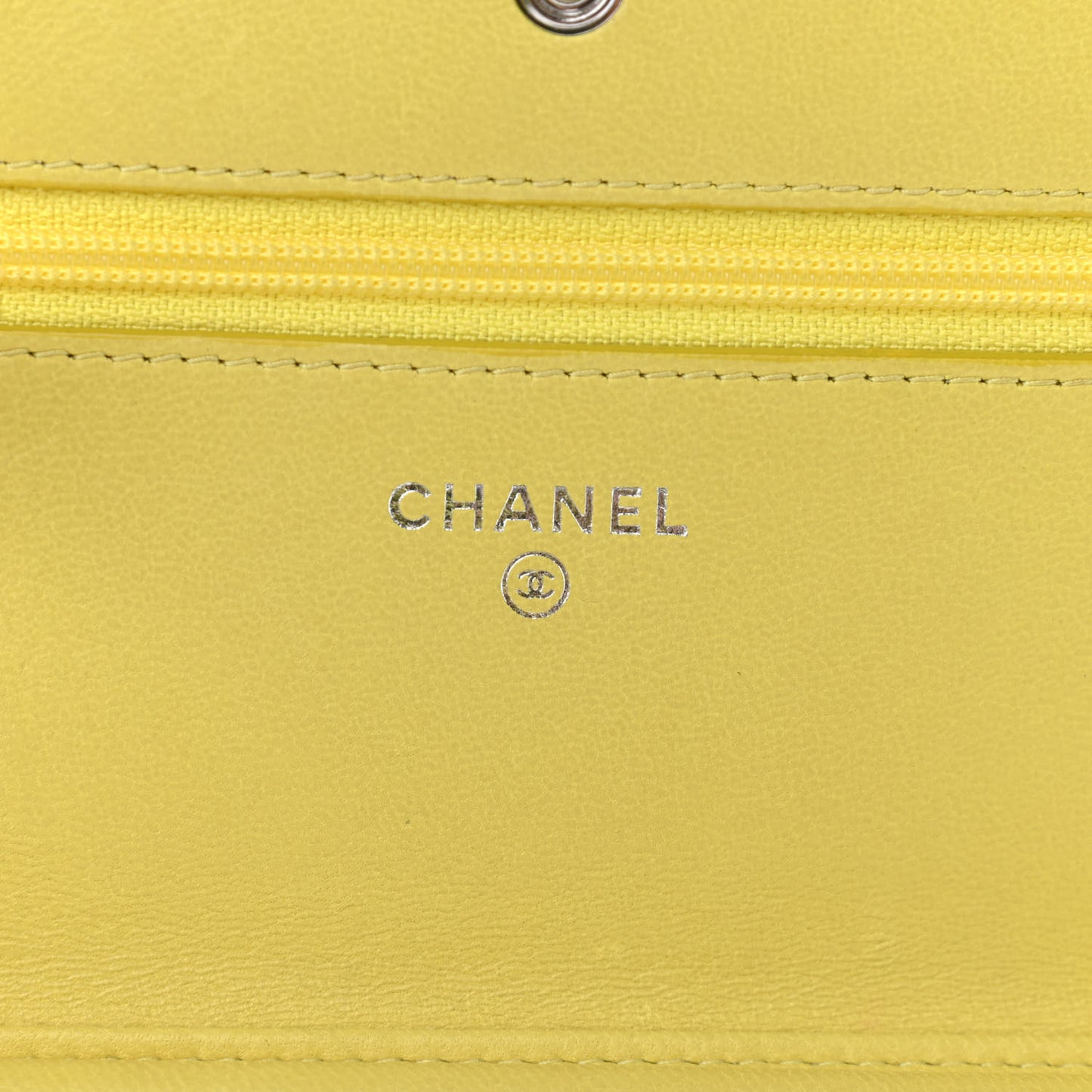 Lambskin Chevron Quilted Wallet On Chain WOC Yellow