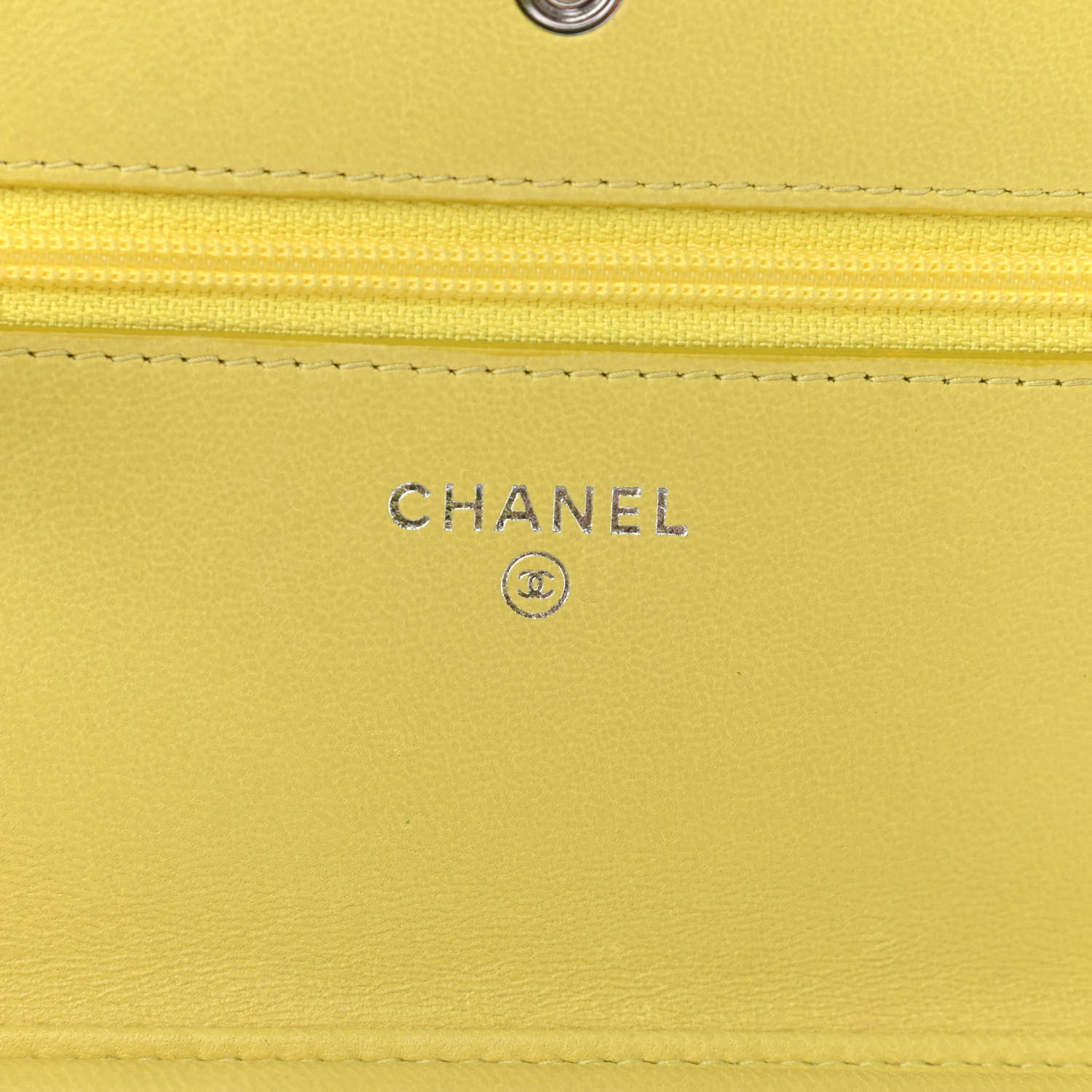 Chanel Lambskin Chevron Quilted Wallet On Chain WOC Yellow 6 of 14