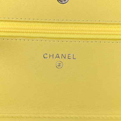 Chanel Lambskin Chevron Quilted Wallet On Chain WOC Yellow 6 of 14