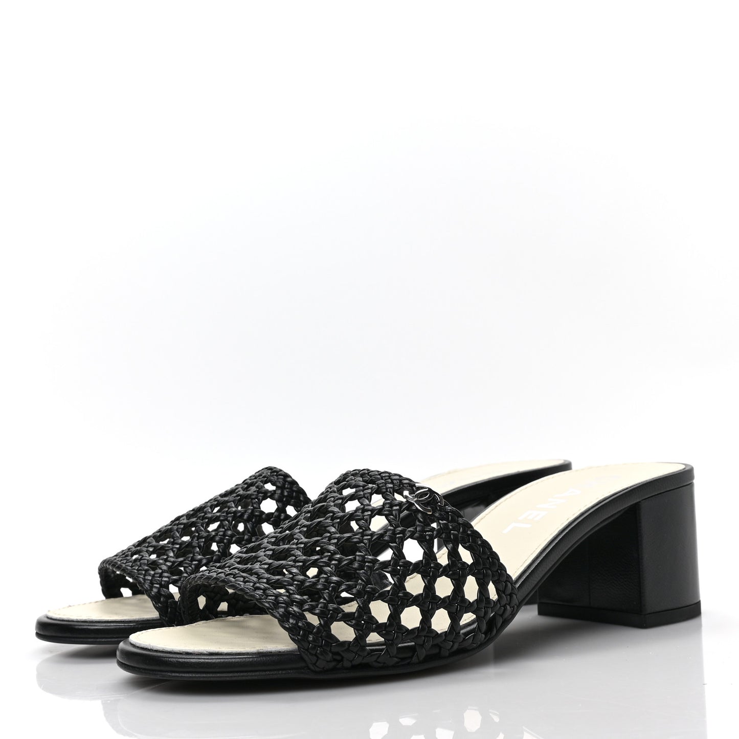 Shiny Braided Goatskin Mule Sandals 40 Black